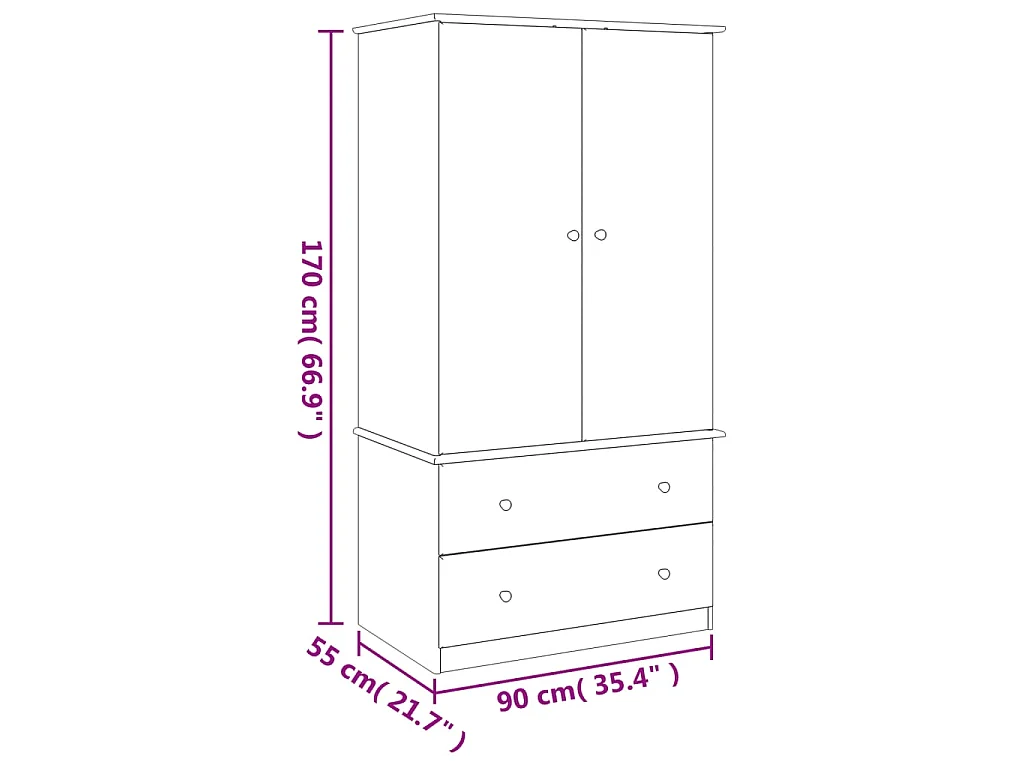 Kledingkast ALTA 90x55x170 cm massief grenenhout wit