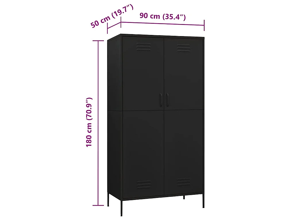 Garde-robe Noir 90x50x180 cm Acier