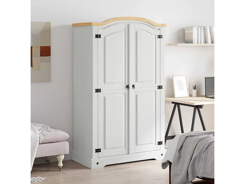 Kleiderschrank Mexiko-Stil Kiefernholz 2 Türen Weiß