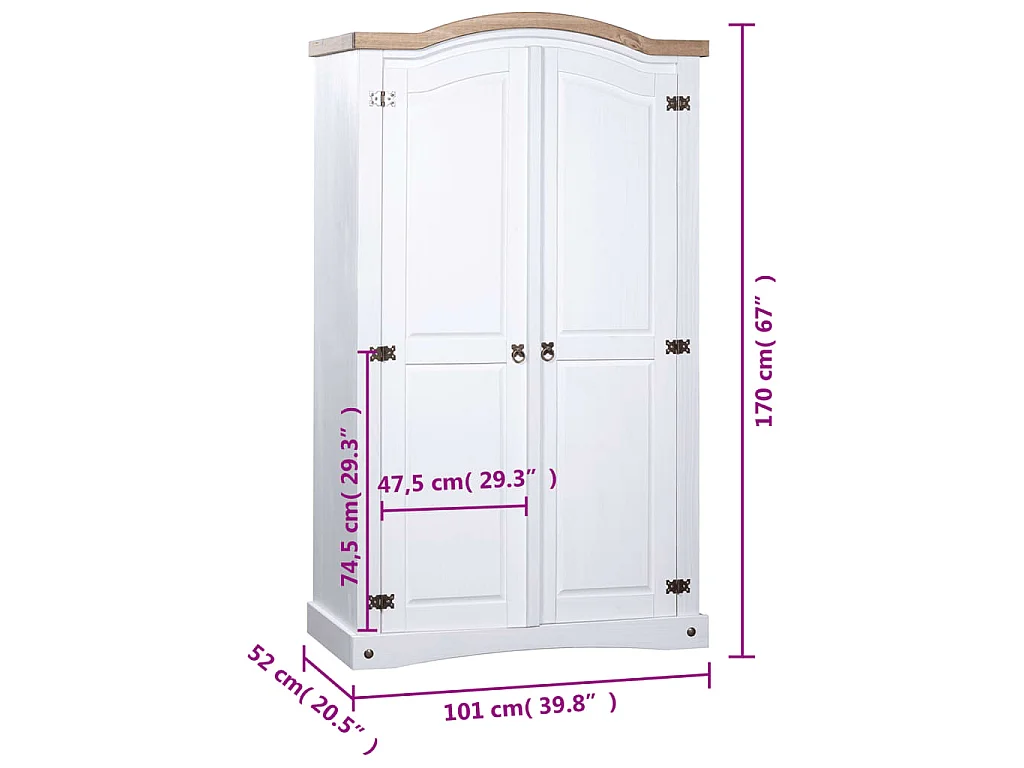 Kledingkast met 2 deuren Mexicaans grenenhout Corona-stijl wit