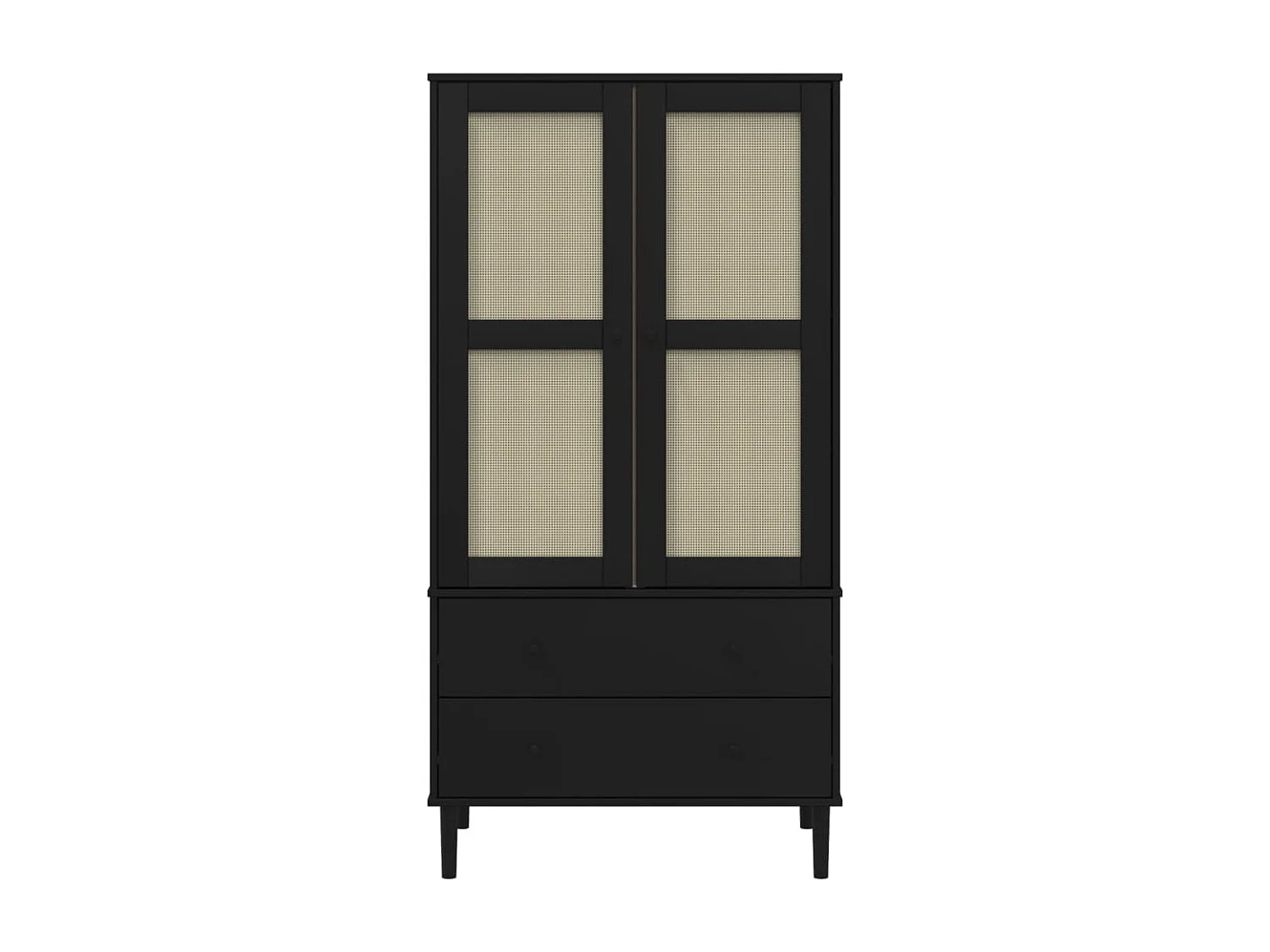 Garde-robe SENJA aspect rotin noir 90x55x175 cm bois massif pin