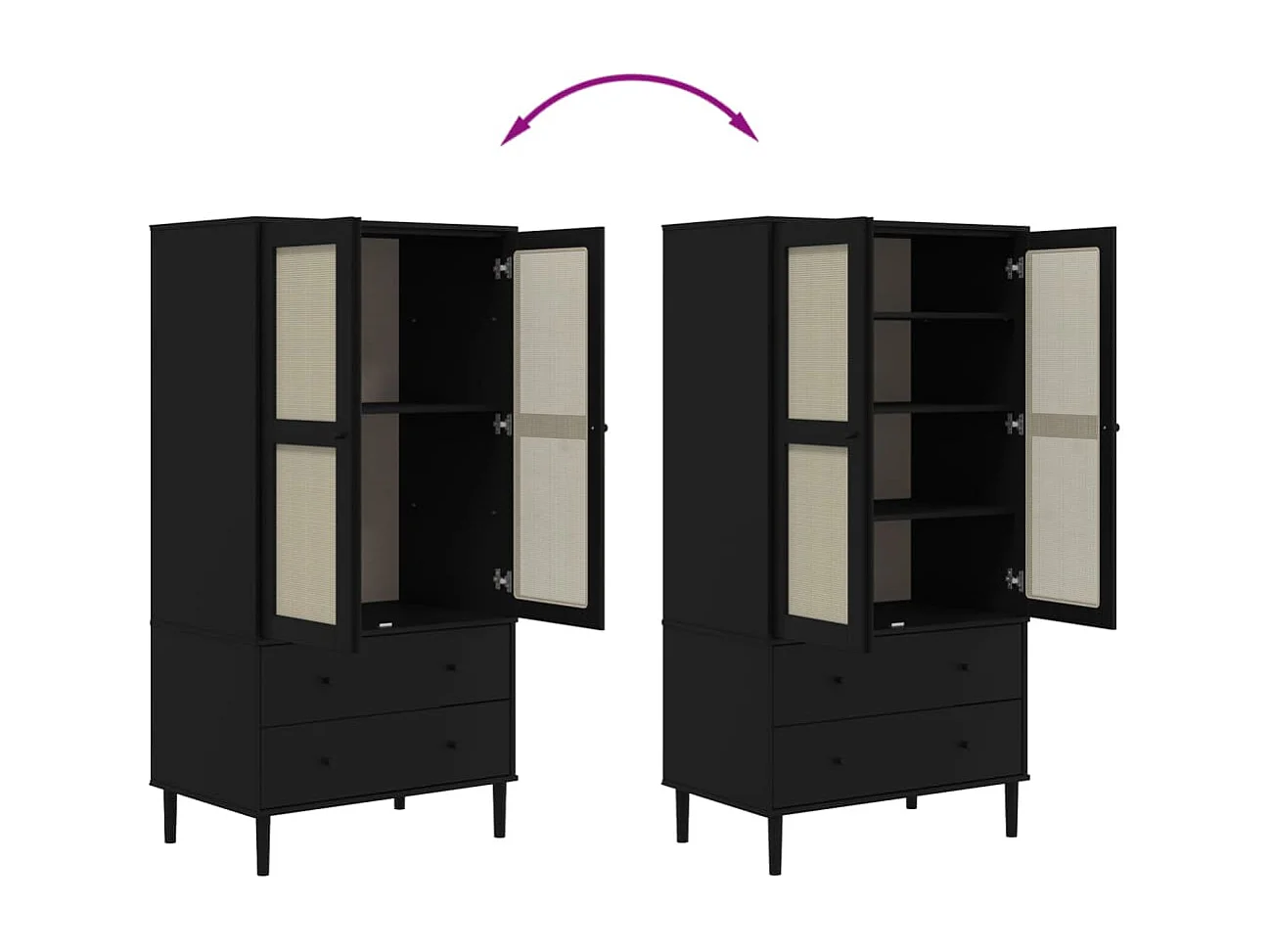 Garde-robe SENJA aspect rotin noir 90x55x175 cm bois massif pin