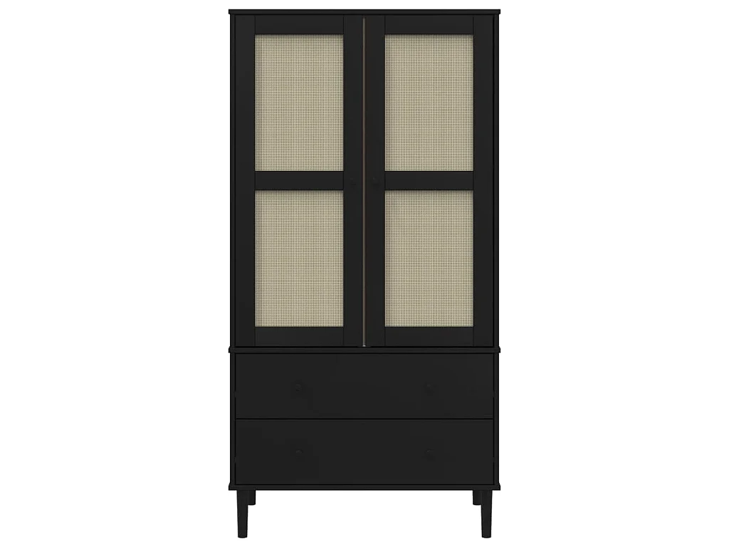 Roupeiro SENJA aspeto de vime 90x55x175 cm pinho maciço preto