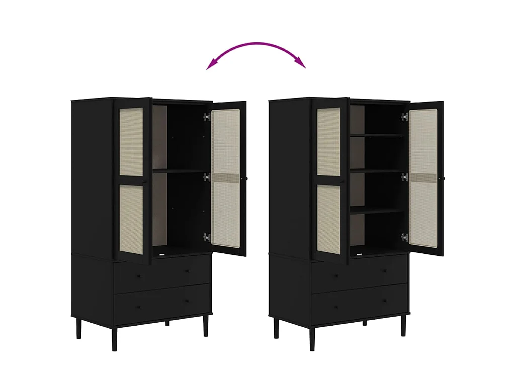 Garde-robe SENJA aspect rotin noir 90x55x175 cm bois massif pin
