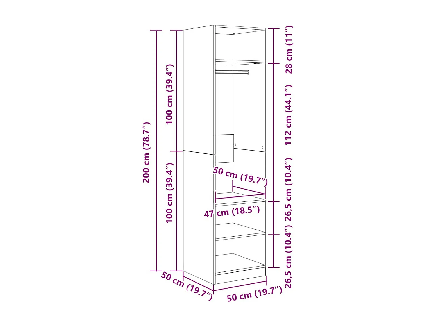 Kleiderschrank Betongrau 50x50x200 cm Holzwerkstoff