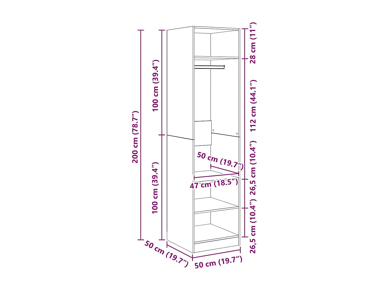 Armario de madera contrachapada gris hormigón 50x50x200 cm