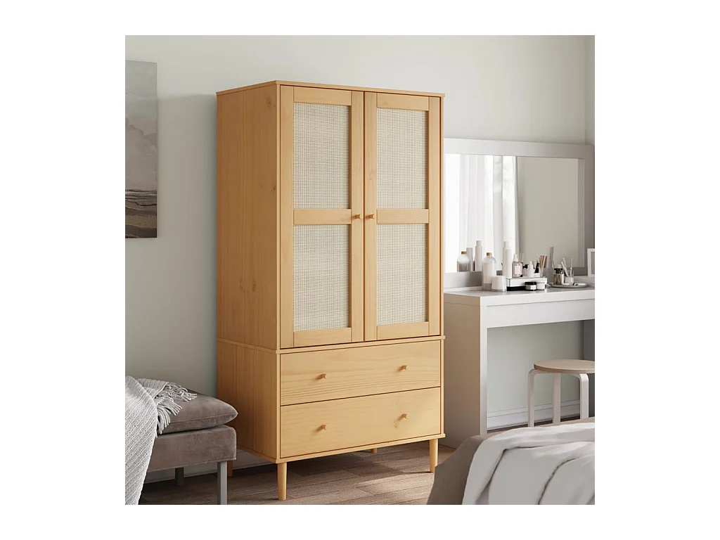Armario SENJA aspecto de ratán madera pino marrón 90x55x175 cm