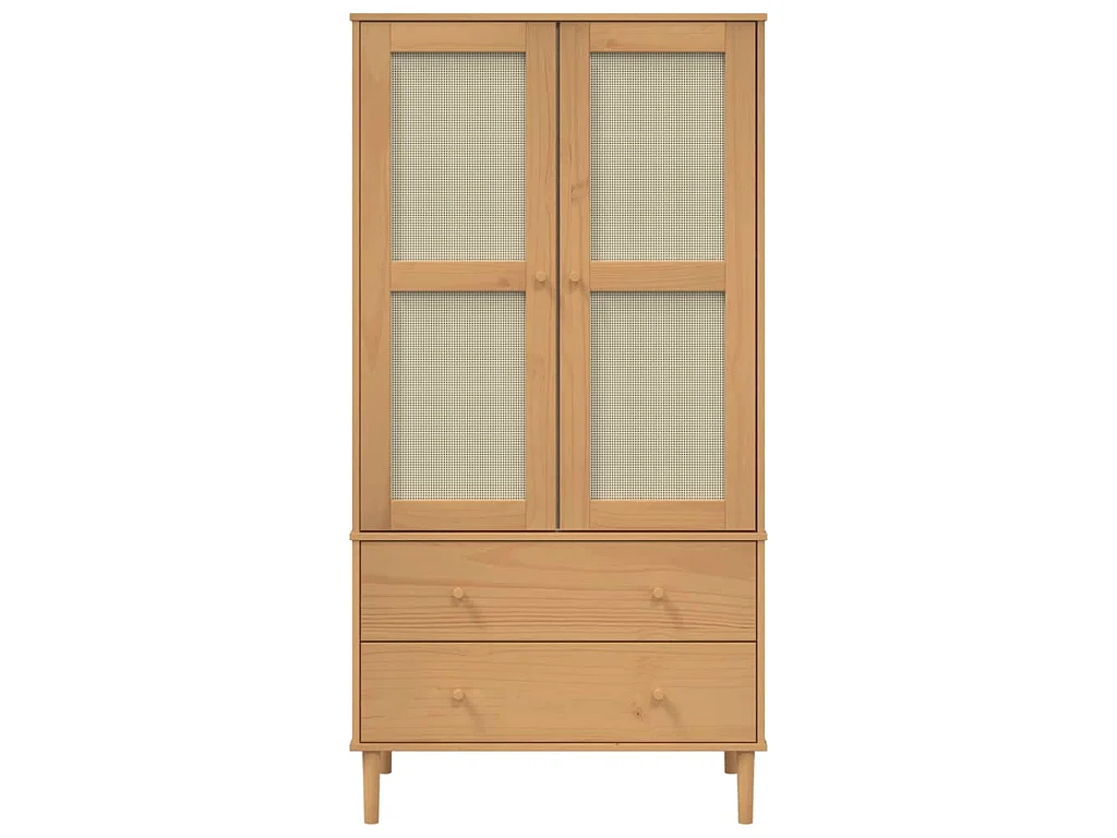 Kleiderschrank SENJA Rattan-Optik Braun 90x55x175cm Kiefernholz