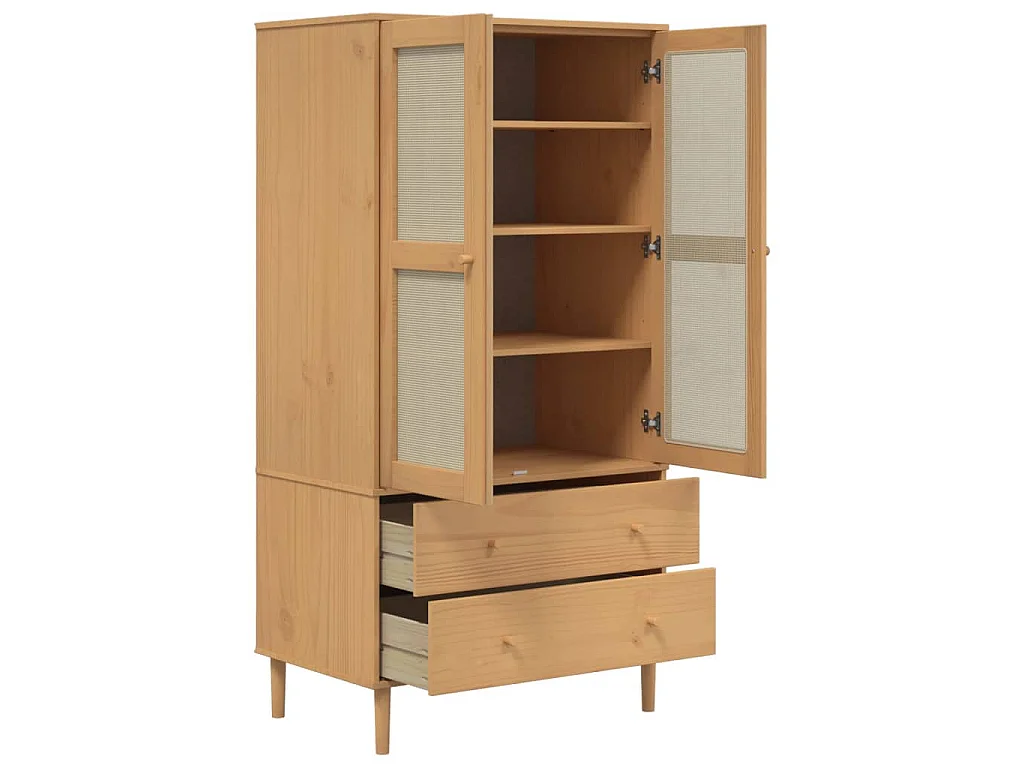 Kleiderschrank SENJA Rattan-Optik Braun 90x55x175cm Kiefernholz