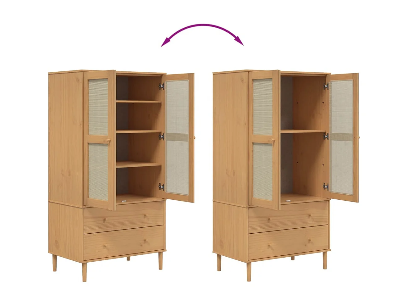Kleiderschrank SENJA Rattan-Optik Braun 90x55x175cm Kiefernholz