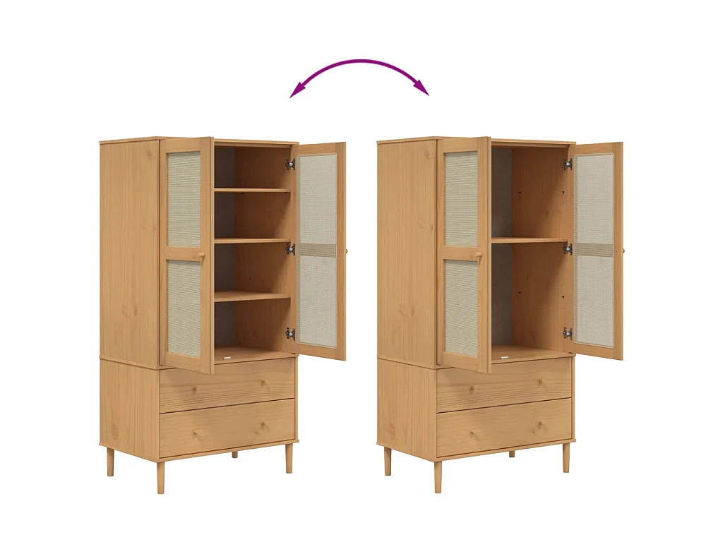 Garde-robe SENJA aspect rotin marron bois massif de pin