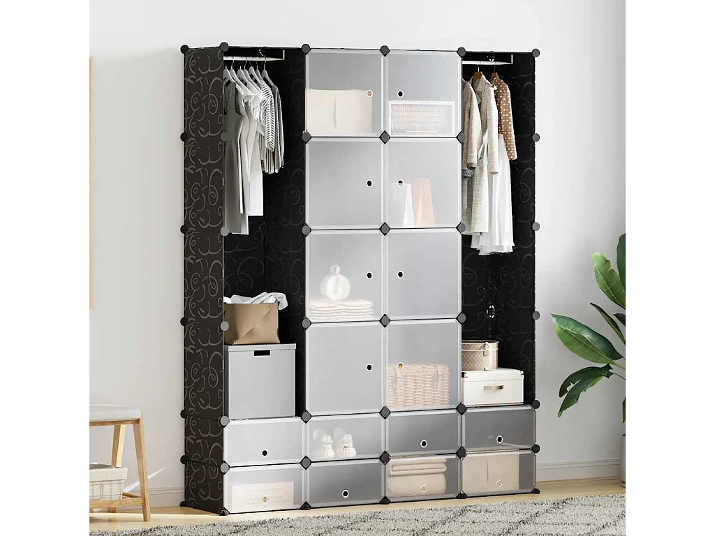 Modularer Schrank mit 18 Fächern schwarz/weiß 37x146x180,5cm