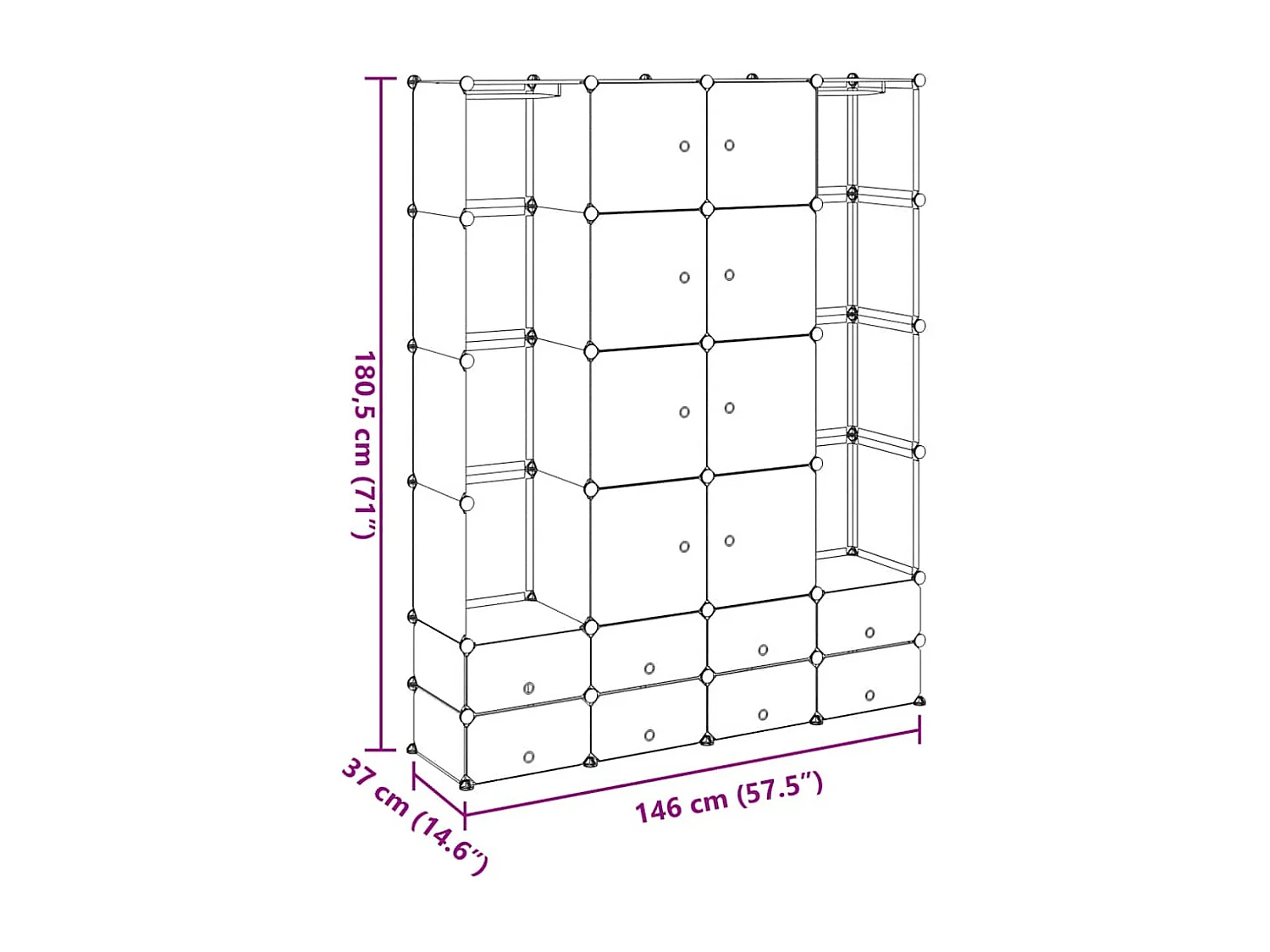 Modularer Schrank mit 18 Fächern schwarz/weiß 37x146x180,5cm