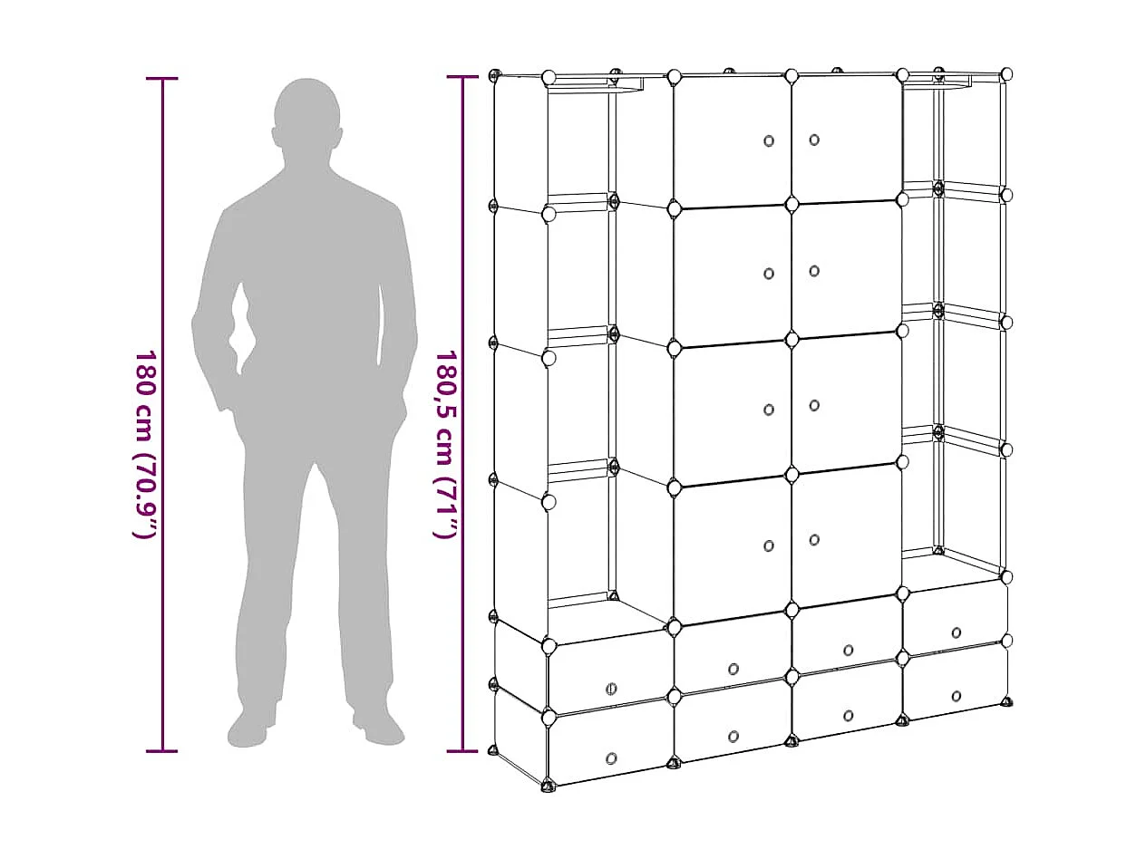 Modularer Schrank mit 18 Fächern schwarz/weiß 37x146x180,5cm