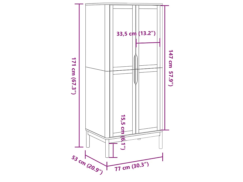 Armadio FLORO Bianco 77x53x171 cm in Legno Massello di Pino