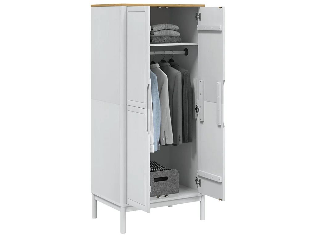 Armadio FLORO Bianco 77x53x171 cm in Legno Massello di Pino