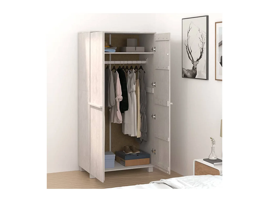 Kleiderschrank HAMAR Weiß 89x50x180 cm Massivholz Kiefer