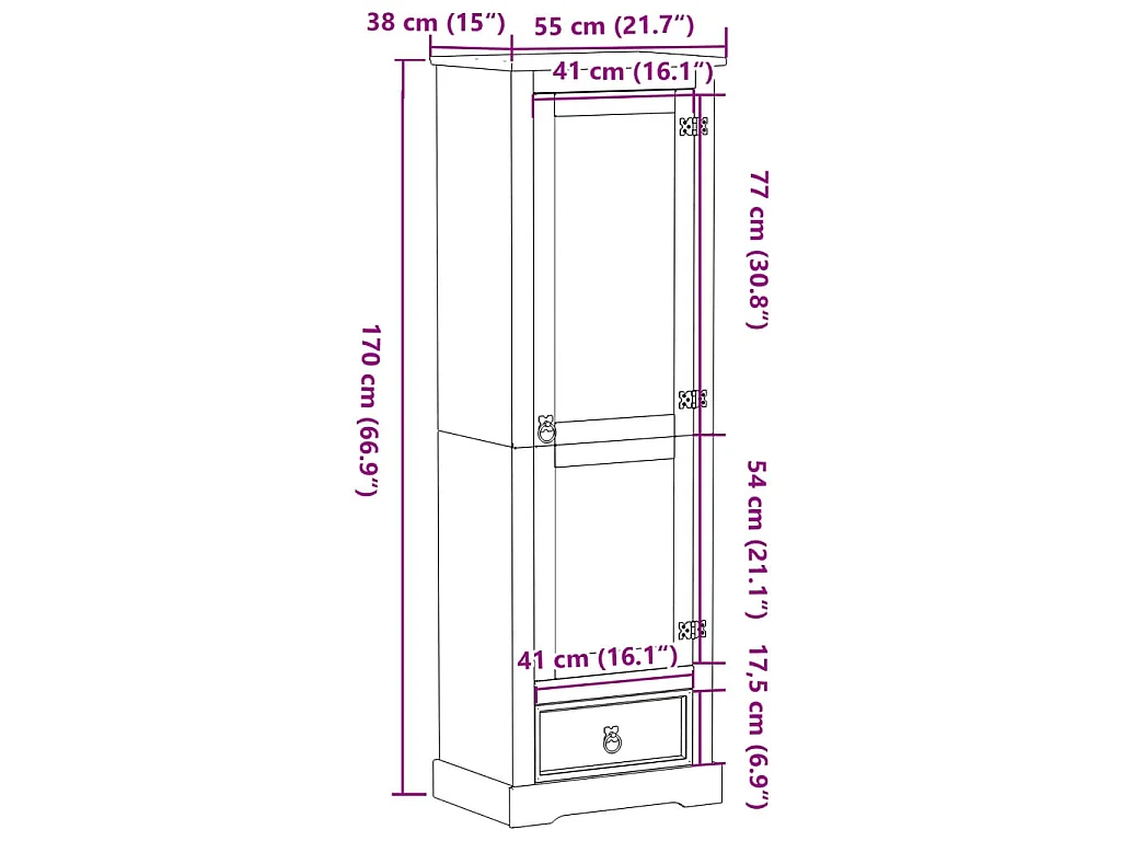Garde-robe Corona 55x38x170 cm bois de pin massif