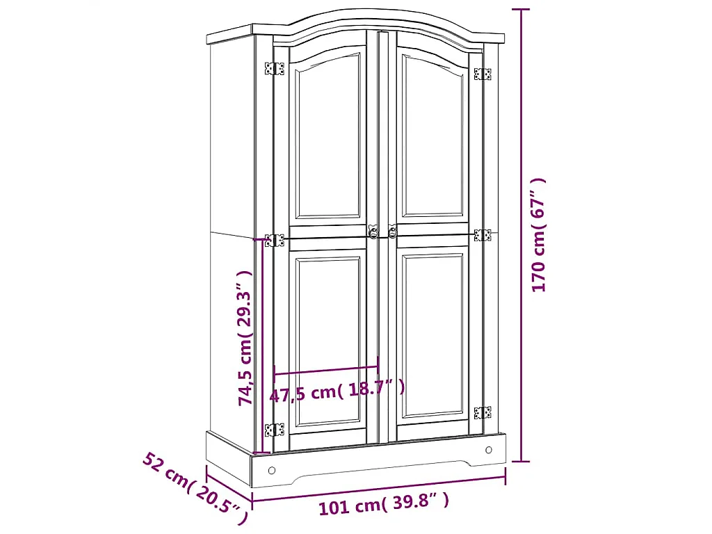 Kleiderschrank Mexiko-Stil Kiefernholz 2 Türen