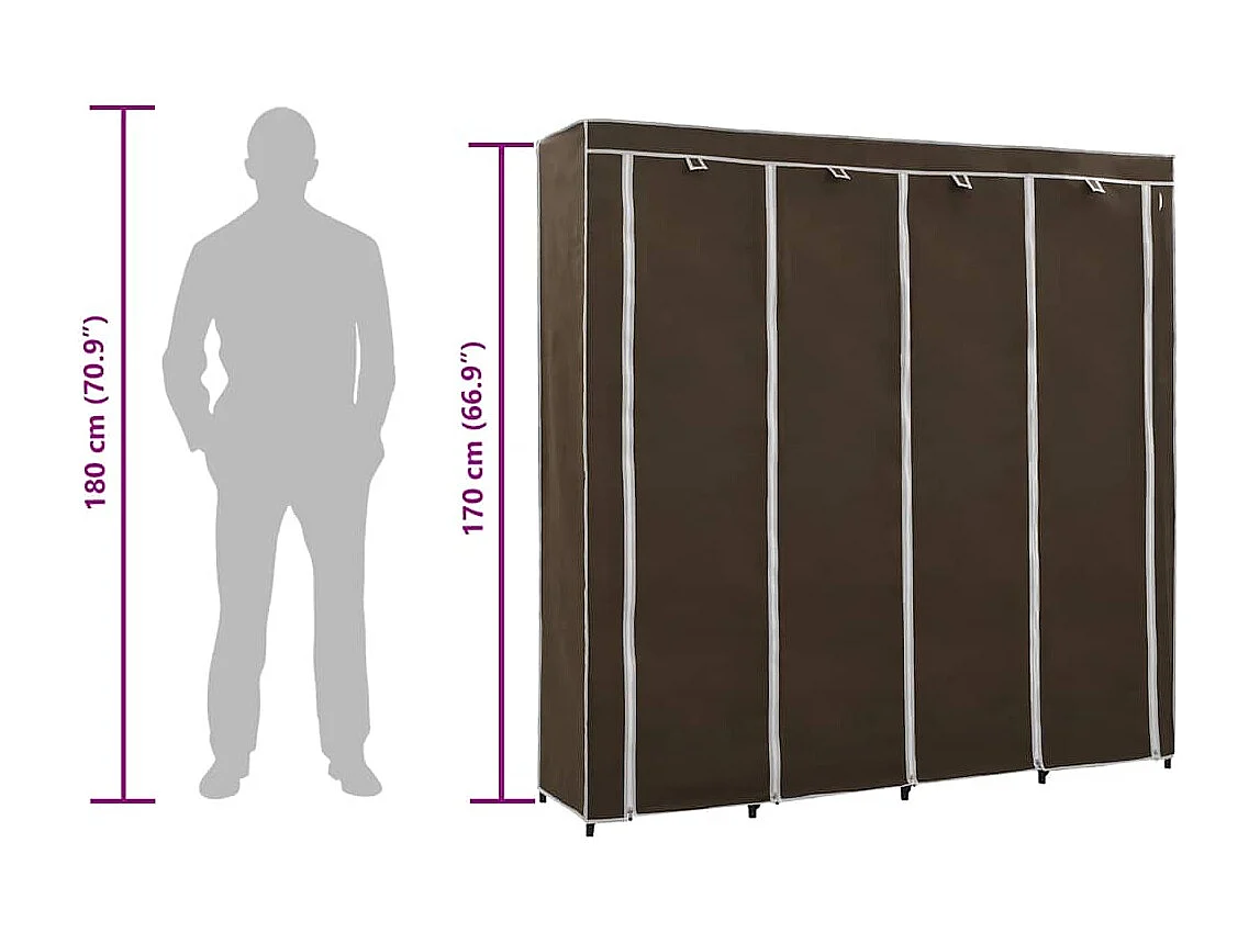 Garde-robe avec 4 compartiments Marron 175x45x170 cm