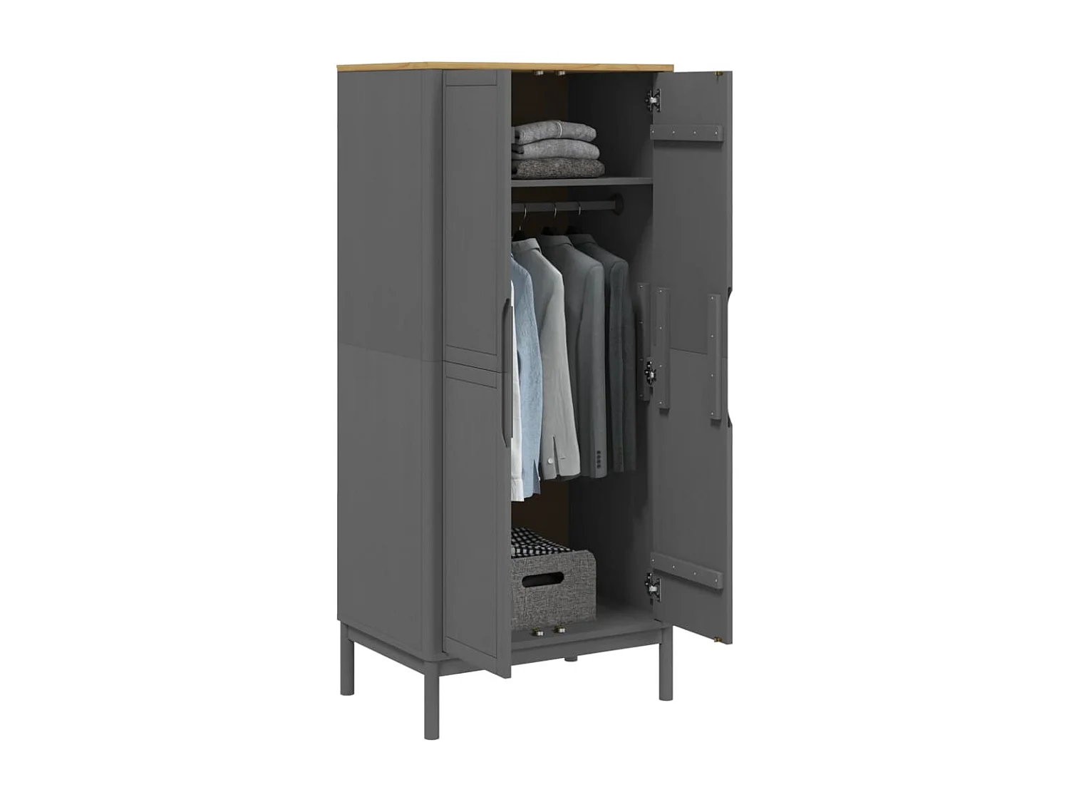 Kleiderschrank FLORO Grau 77x53x171 cm Massivholz Kiefer
