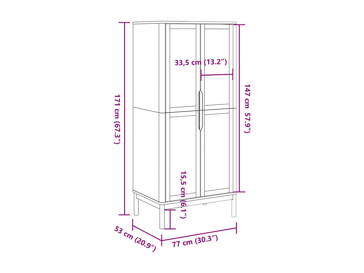 Kleiderschrank FLORO Grau 77x53x171 cm Massivholz Kiefer