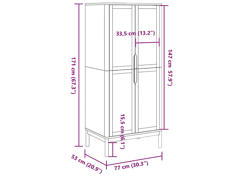 Garde-robe FLORO gris 77x53x171 cm bois massif de pin