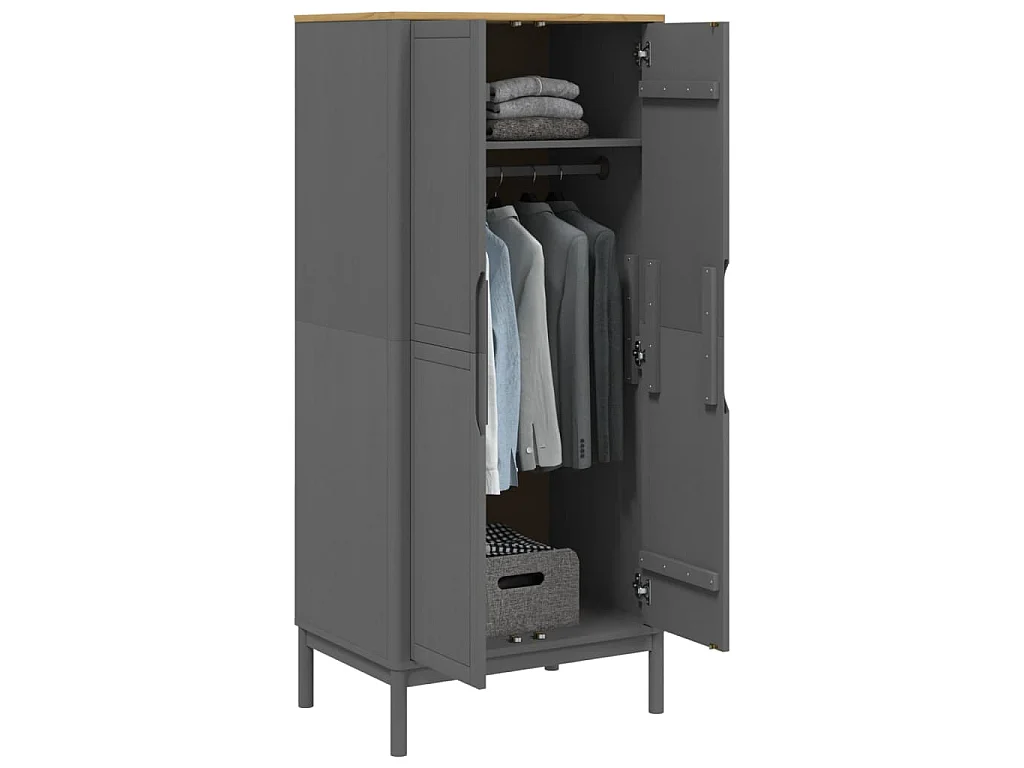 Garde-robe FLORO gris 77x53x171 cm bois massif de pin