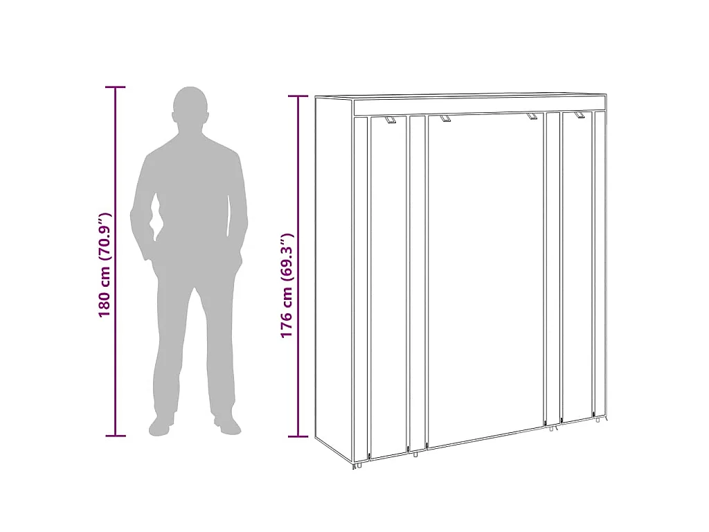 Armoire avec compartiments et tiges 45 x 150 x 176 cm Marron