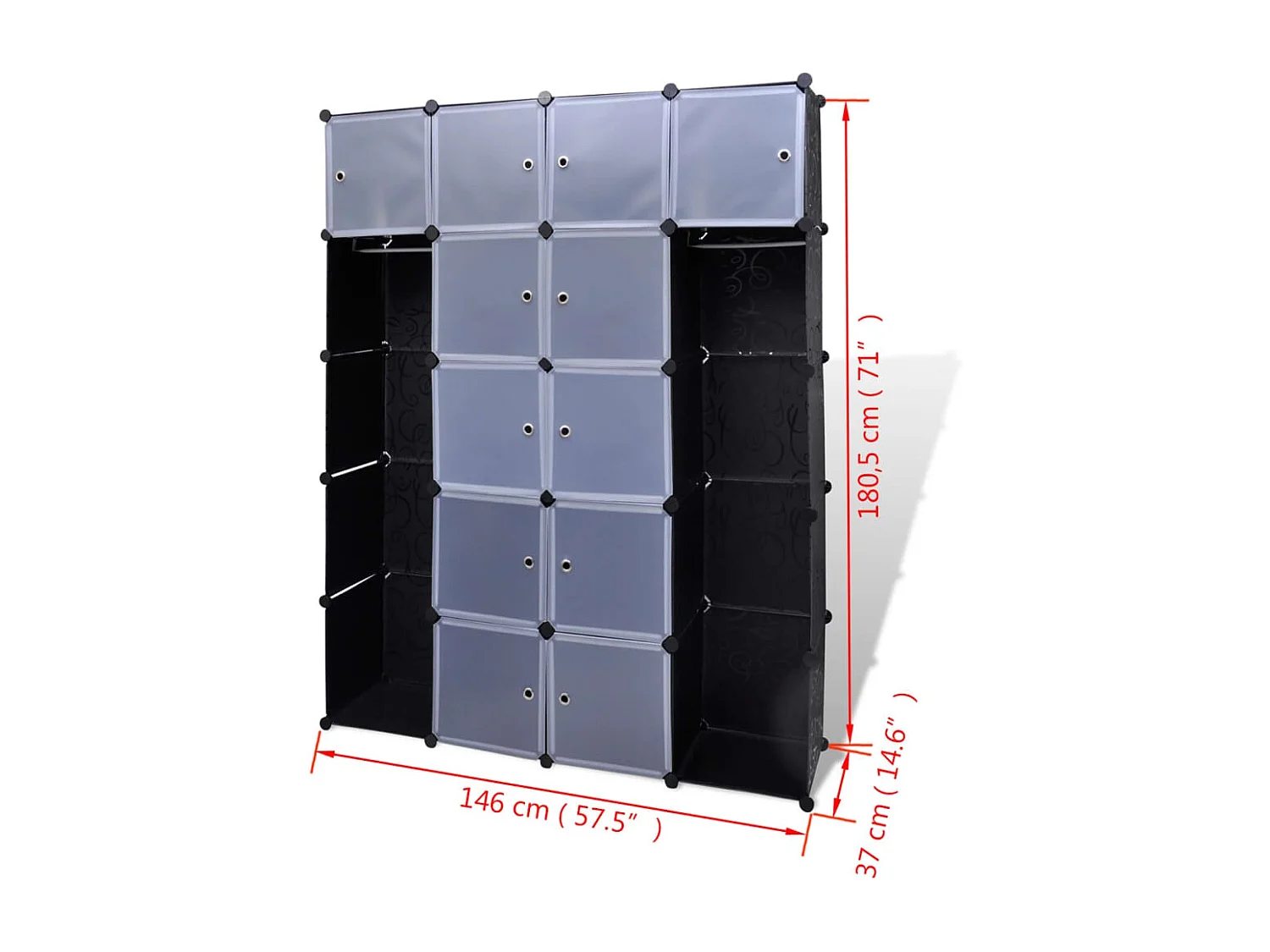 Armoire modulaire 14 compartiments Noir et blanc 37x146x180,5cm