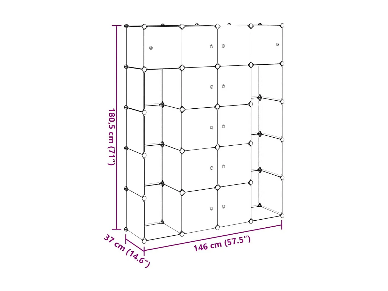 Modularer Schrank mit 14 Fächern schwarz/weiß 37x146x180,5cm