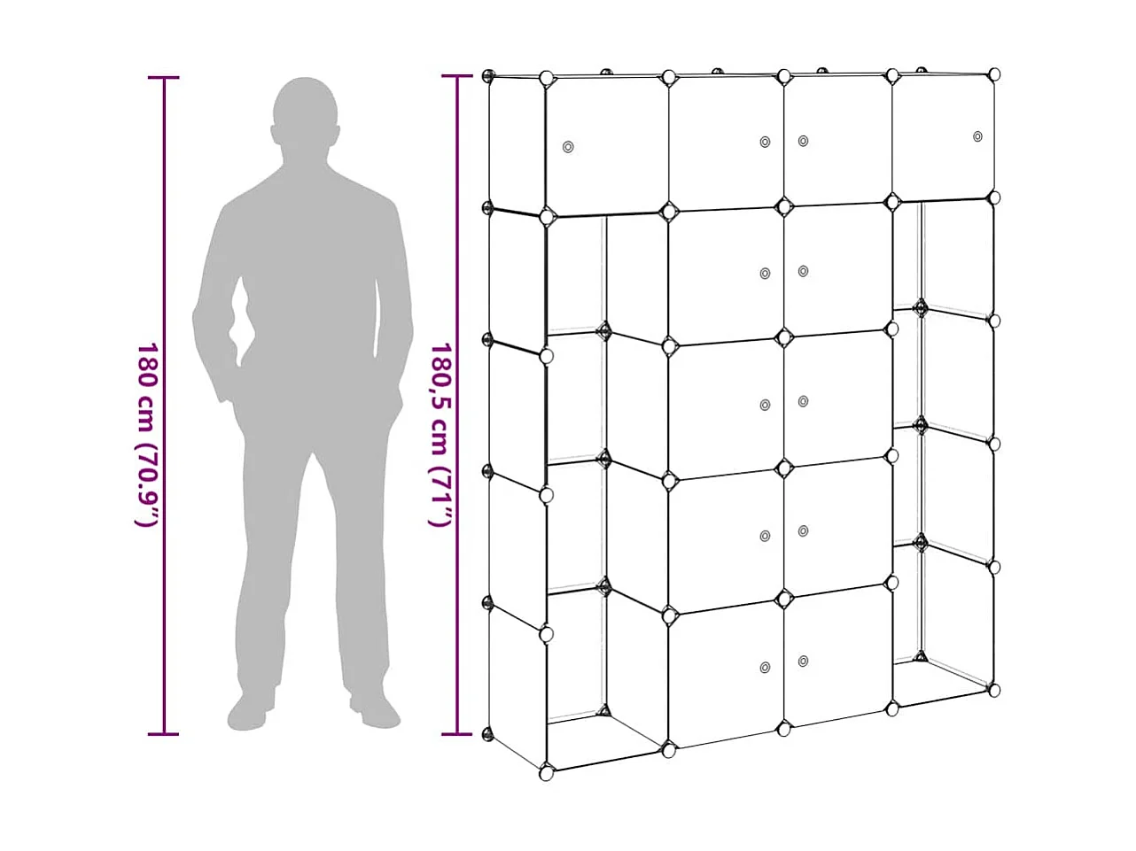Modularer Schrank mit 14 Fächern schwarz/weiß 37x146x180,5cm