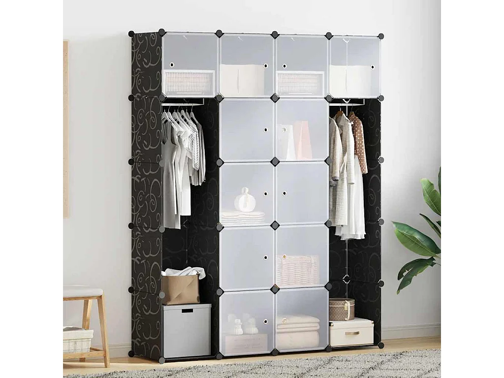 Modularer Schrank mit 14 Fächern schwarz/weiß 37x146x180,5cm