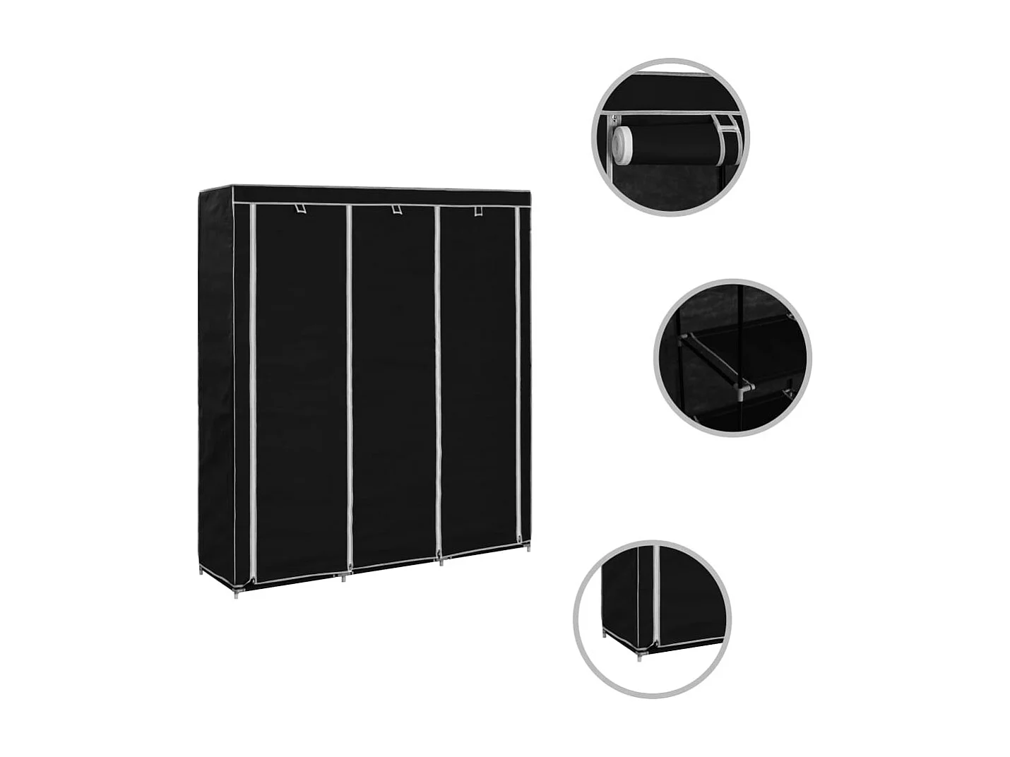 Armoire avec compartiments et barres Noir 150x45x175 cm Tissu