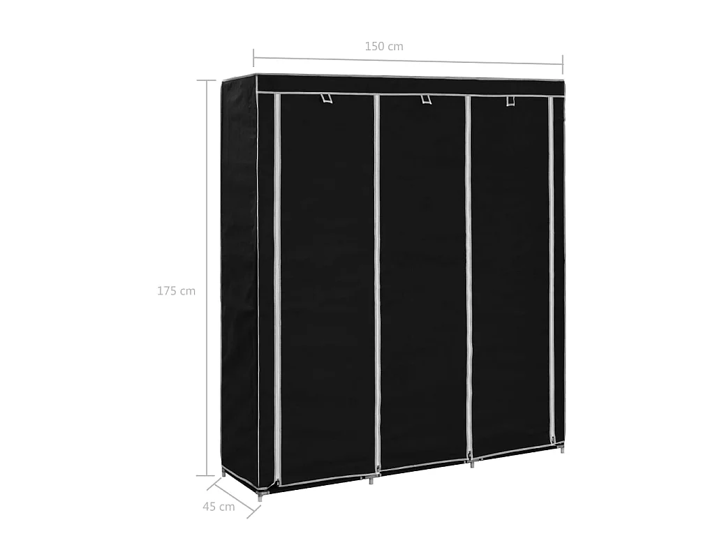 Armoire avec compartiments et barres Noir 150x45x175 cm Tissu