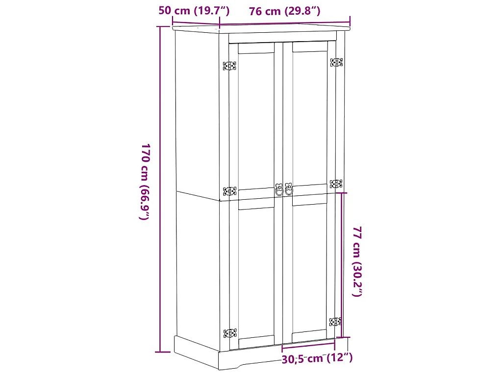 Kledingkast Corona 76x50x170 cm massief grenenhout