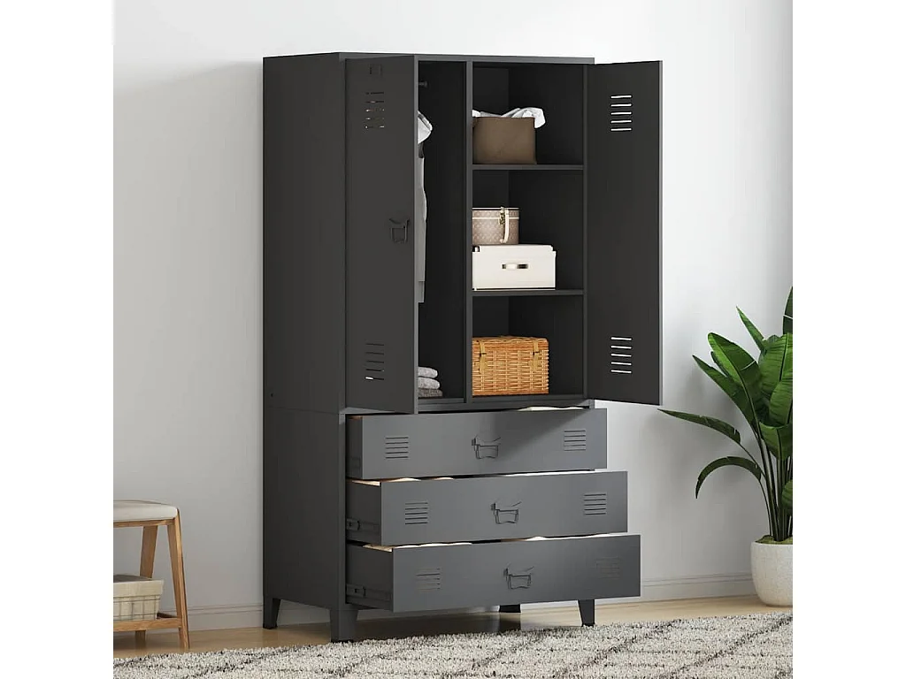 Garde-robe industrielle Anthracite 90x50x180 cm Métal