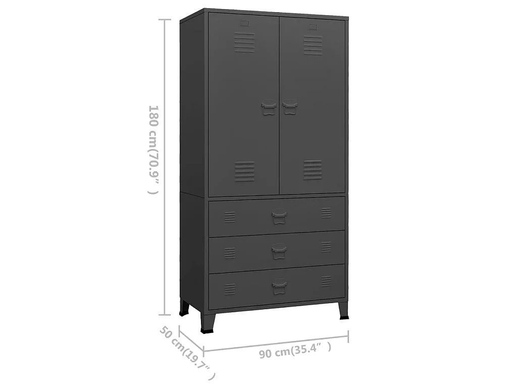 Kledingkast industrieel 90x50x180 cm metaal antracietkleurig
