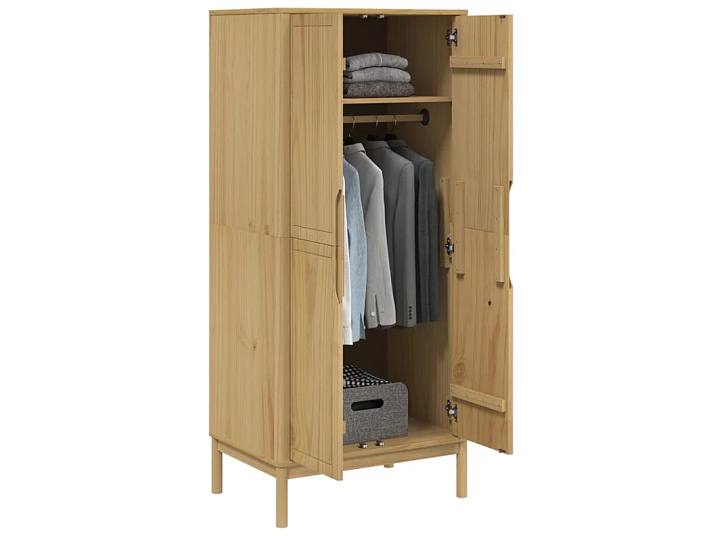 Armadio FLORO Marrone Cera 77x53x171 cm Legno Massello di Pino