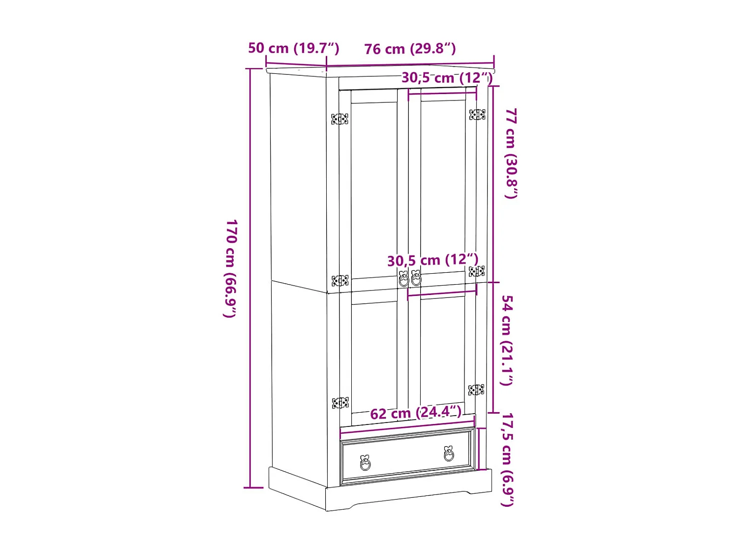 Kleiderschrank Corona 76x50x170 cm Massivholz Kiefer