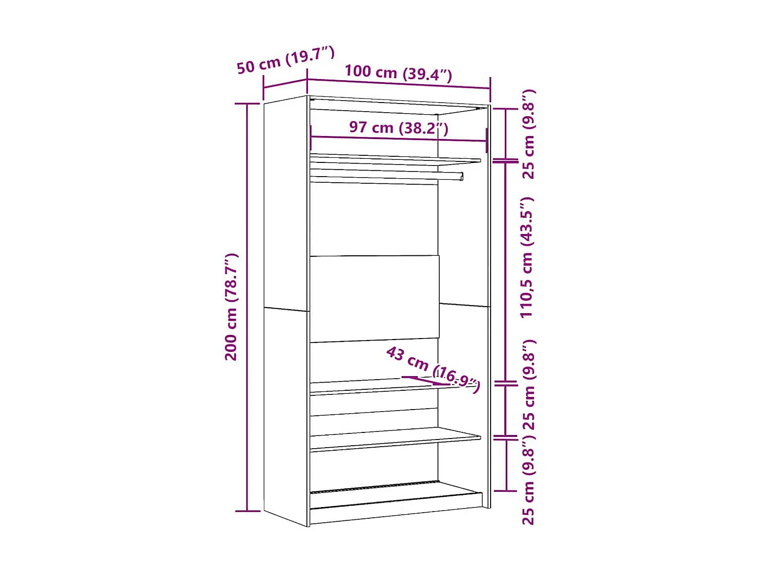 Kleiderschrank Sonoma-Eiche 100x50x200 cm Holzwerkstoff