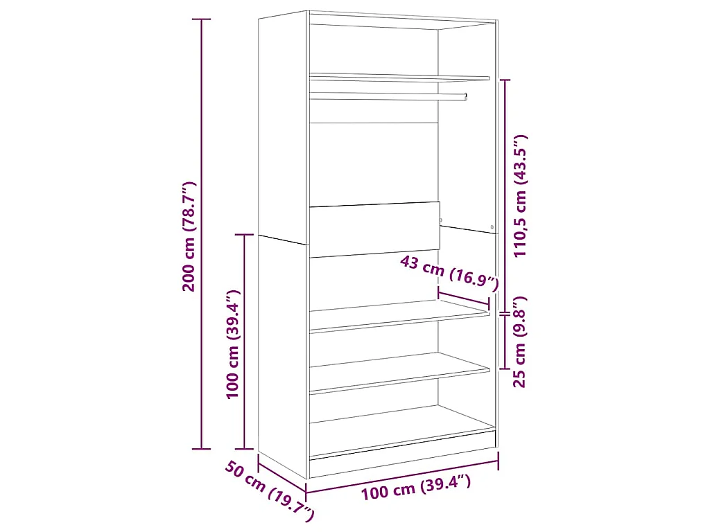 Kleiderschrank Sonoma-Eiche 100x50x200 cm Holzwerkstoff