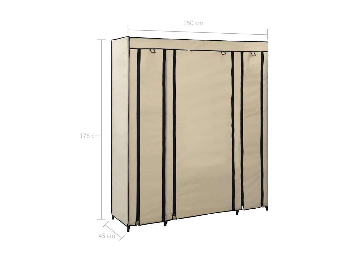 Kledingkast met vakken en stangen 150x45x176 cm stof crème