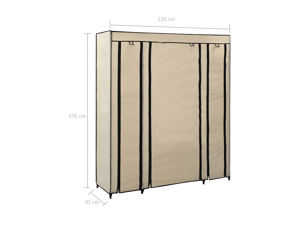 Armadio con Scomparti e Aste Crema 150x45x176 cm in Tessuto