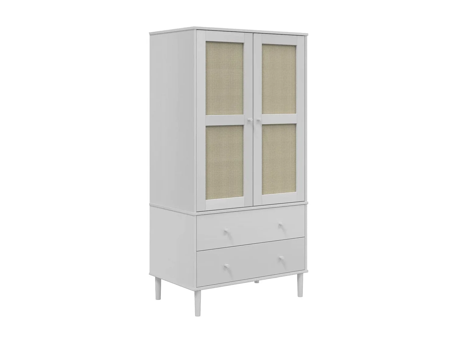 Garde-robe SENJA aspect rotin blanc 90x55x175cm bois massif pin