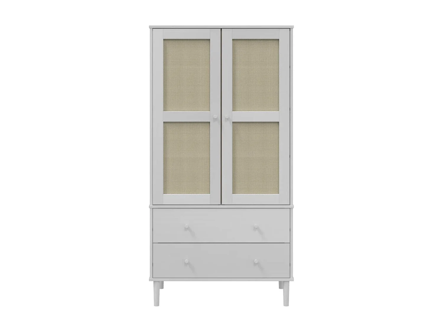 Garde-robe SENJA aspect rotin blanc 90x55x175cm bois massif pin