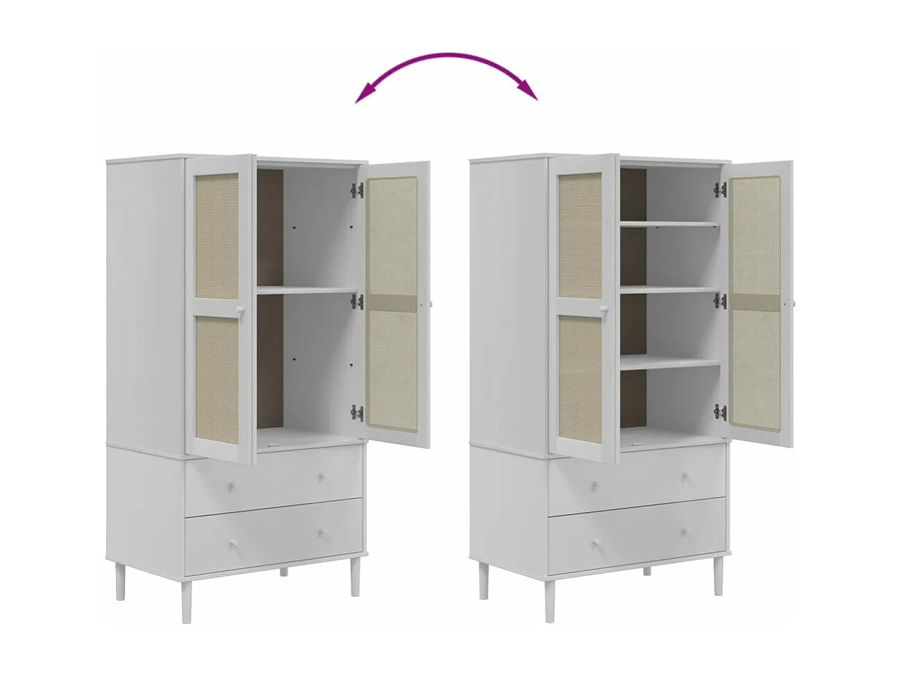 Garde-robe SENJA aspect rotin blanc 90x55x175cm bois massif pin