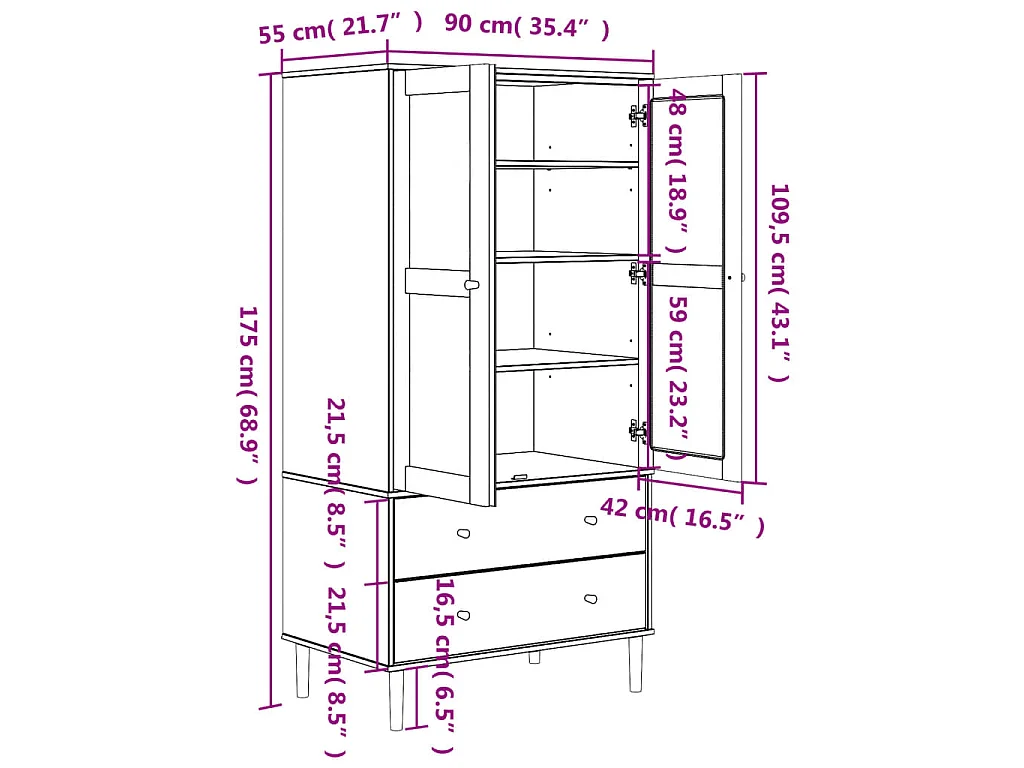 Garde-robe SENJA aspect rotin blanc 90x55x175cm bois massif pin