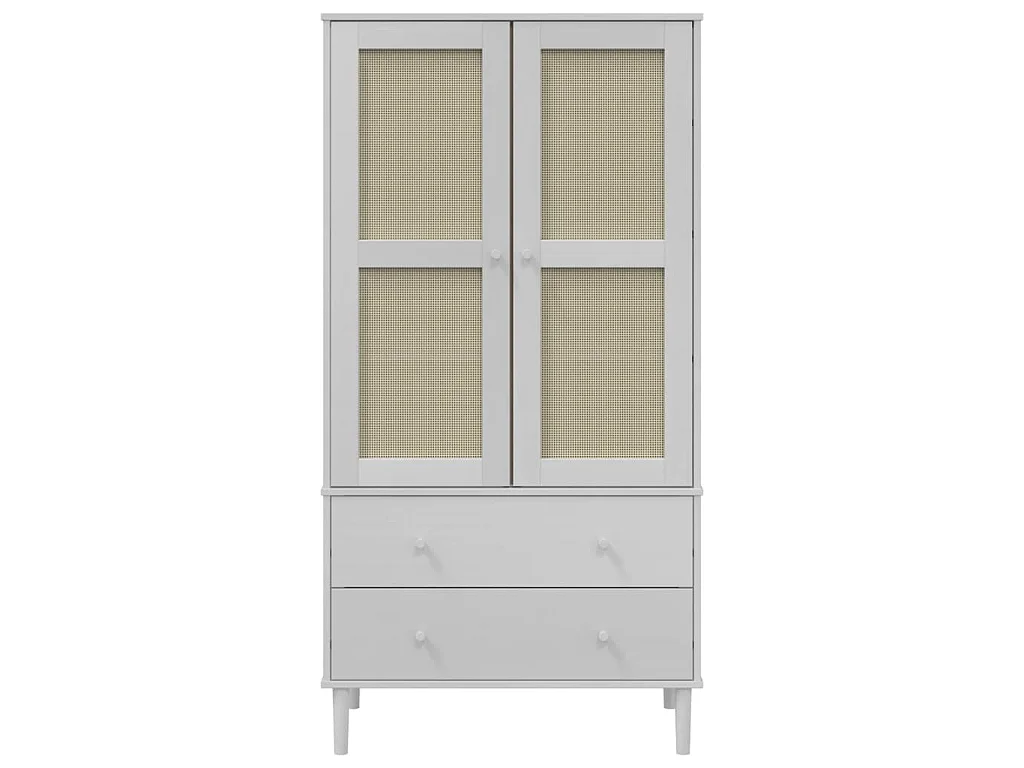 Garde-robe SENJA aspect rotin blanc 90x55x175cm bois massif pin