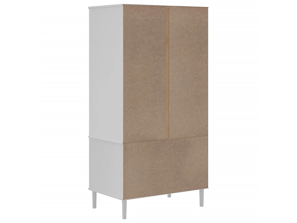 Garde-robe SENJA aspect rotin blanc 90x55x175cm bois massif pin